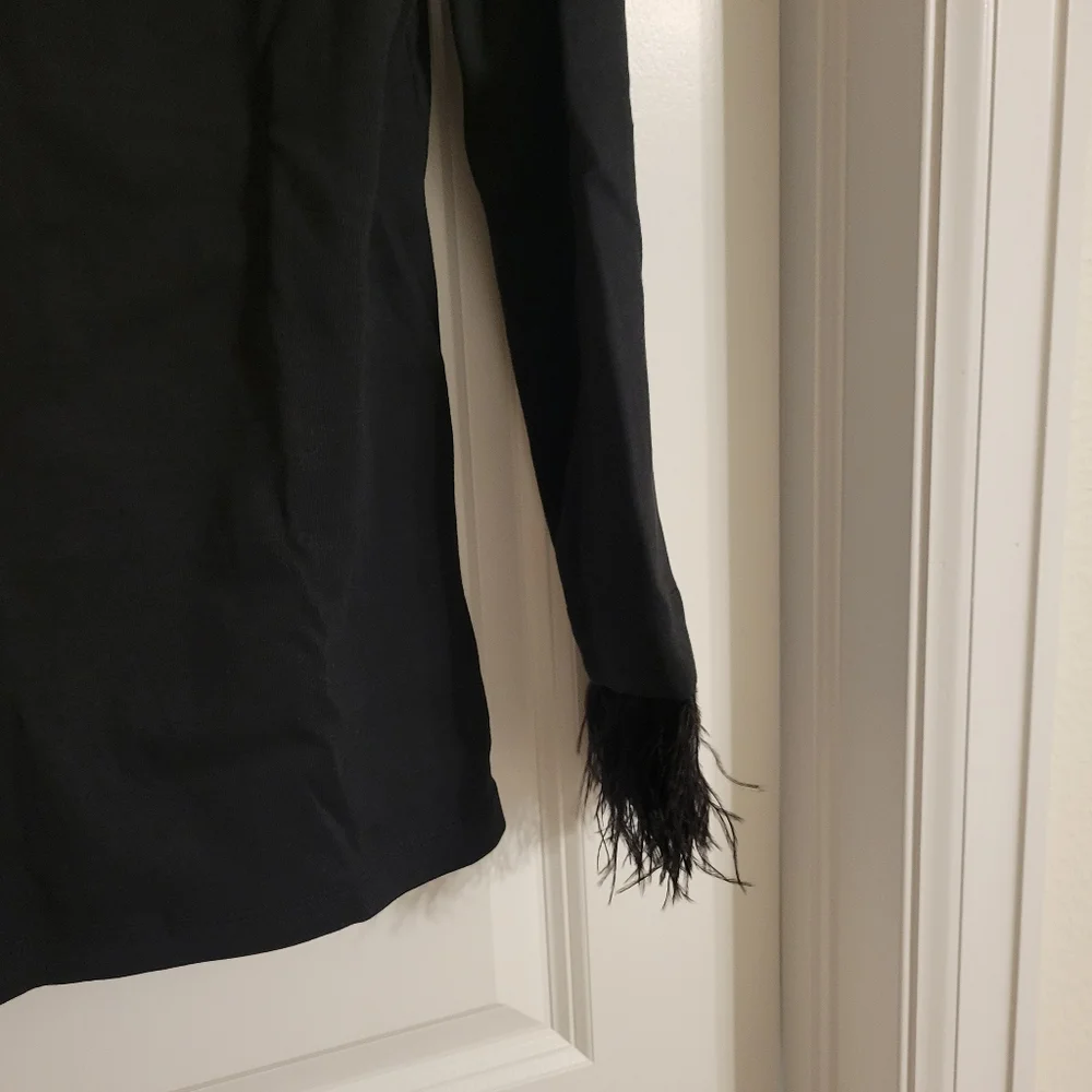 Feather-trim long-sleeve shirt